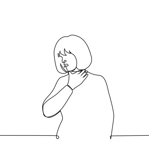 woman clutching her throat - one line art . concept sore throat