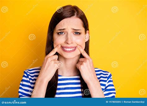 Portrait Of Frustrated Disappointed Melancholic Woman Touch Fingers ...