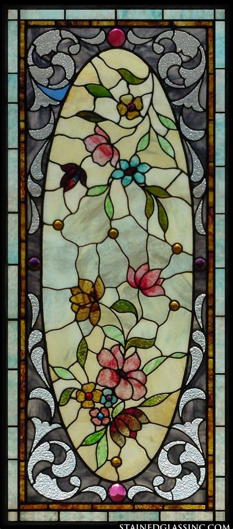 "Floral Oval" Stained Glass Window