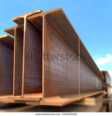 large steel construction steel beam group stock photo