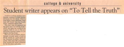 Greensboro News & Record -- October 1, 1999 — Zack Hample
