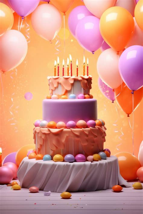 Birthday cake with balloons 28841731 Stock Photo at Vecteezy