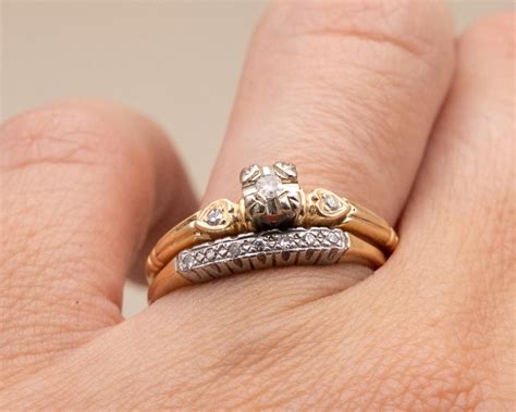 vintage  gold  wedding set natural diamond bridal set size