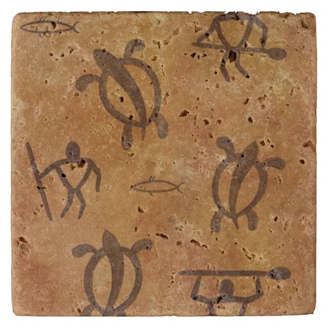 Hawaiian Petroglyph Warrior N Honu Stone Coaster Petroglyphs ...