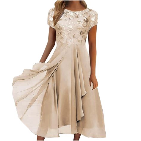 YDDIAN Tea Length Mother of The Bride Dress with Sleeve Lace Chiffon