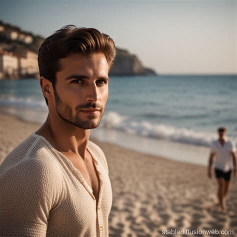 man sunbathing  beach stable diffusion