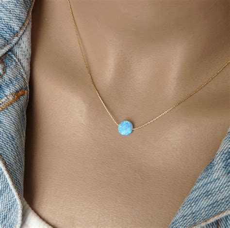 Opal Coin Necklace, Opal Necklace, Delicate Opal Necklace, Blue Opal