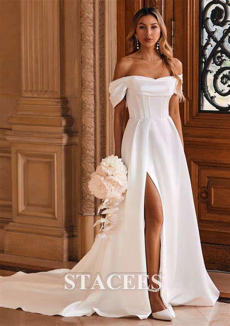 wedding gown with off the shoulder sleeves - Fashion Professional