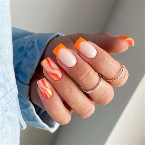 Neon Orange Tip Acrylic Nails