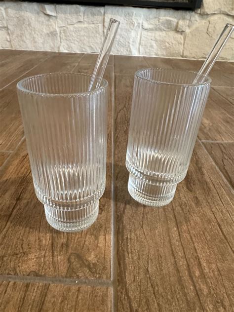 $4/mo - Finance KIVY Ribbed glassware set of 4 with straws - Stackable