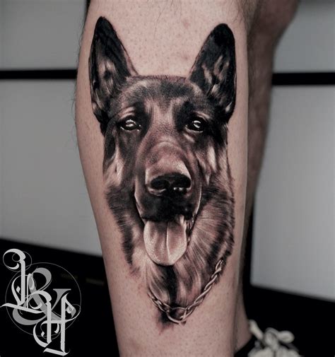 Black and Grey Portrait of German Shepherd Dog Tattoo - Love n Hate