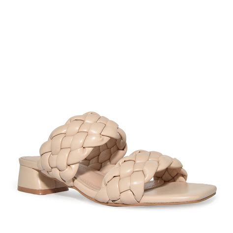 Wild Diva Women's Woven Braided Square Toe Low Block Heel Sandals (Nude