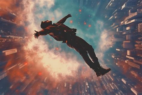 Premium AI Image | A person falling from the sky cyberpunk background