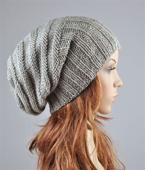 Hand Knit Hat Woman Winter Hat Light Grey Chunky Wool Hat - Etsy