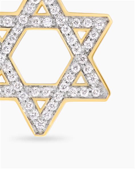 Mens Star of David Pendant in 18K Yellow Gold with Diamonds, 19mm