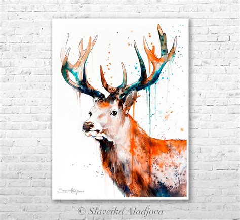 Deer watercolor painting print by Slaveika Aladjova art