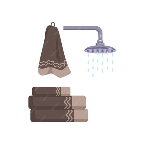 Premium Vector | Bath towels are stacked and hung and shower with water