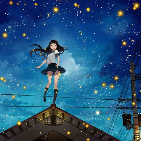 Anime Long Hair Girl In City Night iPad Wallpapers Free Download