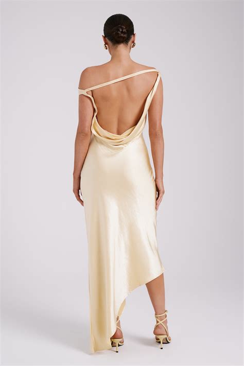 Yvette Slip Maxi Dress With Asymmetrical Hem - Butter - MESHKI UK