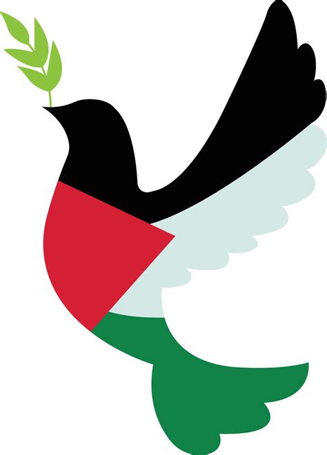 Palestine flag in peace dove. Vector flag and bird. Symbol of peaceful with color of Palestine
