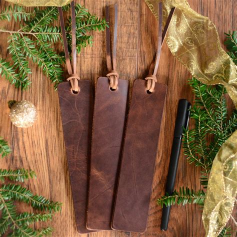 rustic scarred leather bookmarks  personalized option unique family