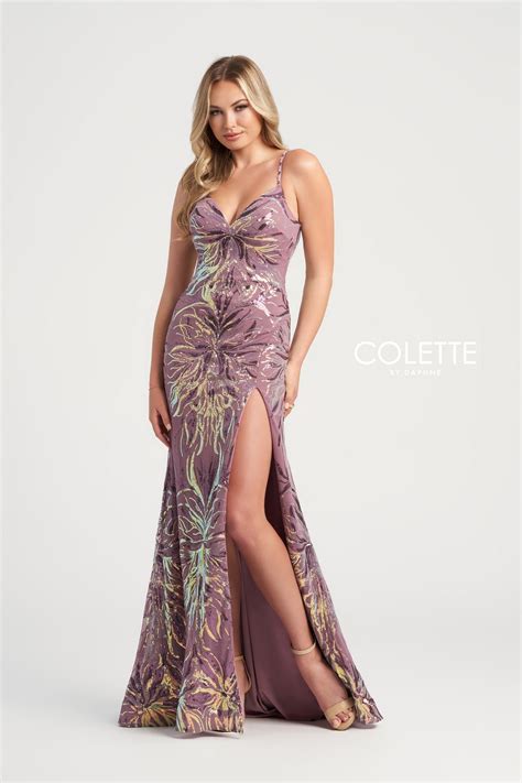 Heather/Multi Colette CL5195 Fitted Formal Sequin Long Prom Dress for