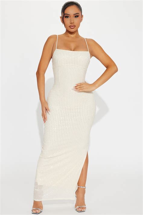 Vestido Maxi Lentejuela Angelique - Nude | Fashion Nova