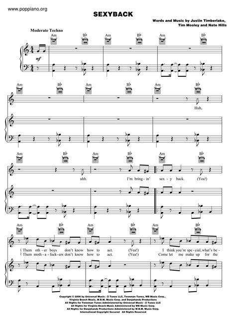 Justin Timberlake-Sexy Back Sheet Music pdf, - Free Score Download ★