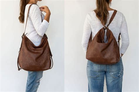 brown leather shoulder bag slouchy hobo bag convertible leather