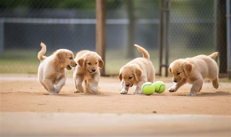 Premium Photo | Golden retriever puppies playing with ball