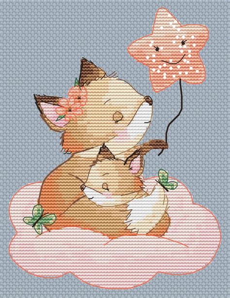 Dreamy Fox and Baby Fox Cross Stitch Pattern Nursery Cross Stitch ...