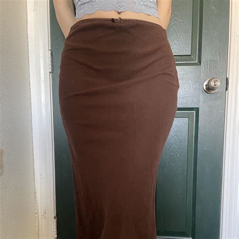 Wild Fable Long Brown Skirt, bow and lace detail on... - Depop