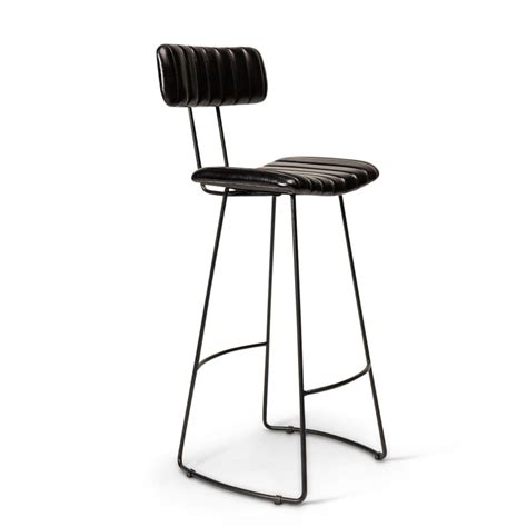 Jayden Black Leather Bar Stool - Set of 2 - Laura James