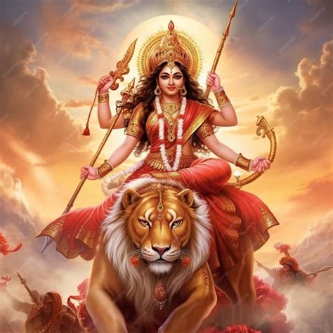 premium photo goddess maa durga   vahana lion