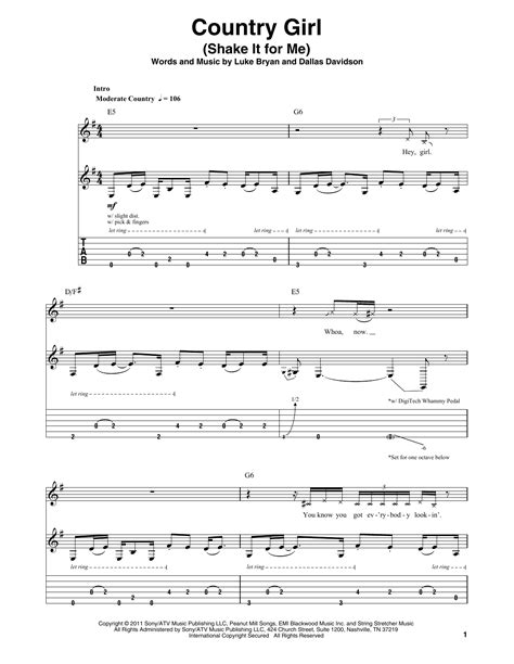 Country Girl (Shake It For Me) by Luke Bryan Sheet Music for Guitar Tab
