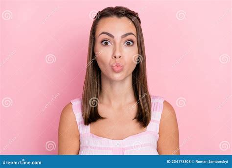 Photo Of Cheerful Flirty Young Charming Woman Send Air Kiss Good Mood ...