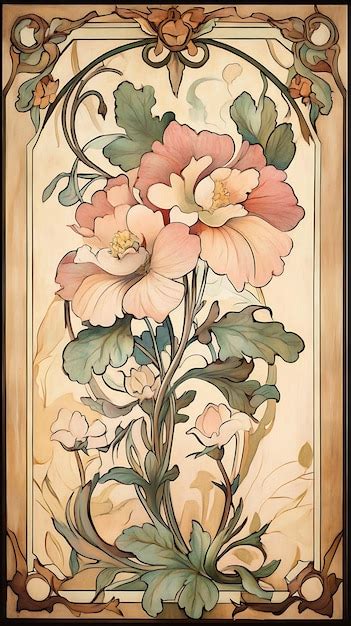 art nouveau floral design  intricate detail premium ai generated image