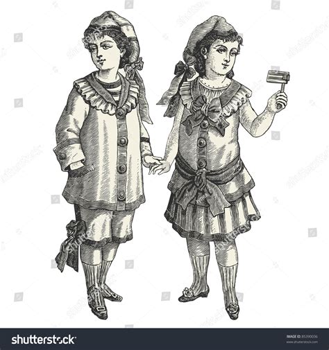 Brother Sister Vintage Engraved Illustration La: เวกเตอร์สต็อก (ปลอดค่า