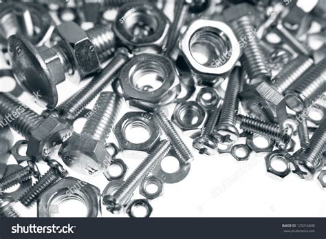 assorted nuts bolts closeup stock photo edit