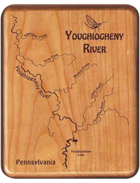 YOUGHIOGHENY RIVER Map Fly Box Handcrafted, Custom Designed, Laser Engraved. Includes Name ...