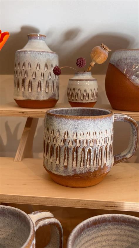 Rustic pottery coffee mugs large small glazed clay modern rustic ...