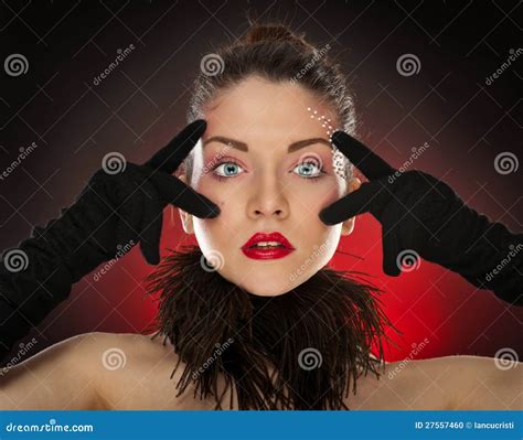 Head Shot of Pinup Model Wearing Gloves Stock Photo - Image of makeup ...