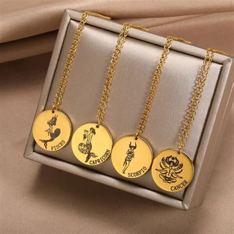 Zodiac Sign Round Pendant Necklace – Zodiac Look