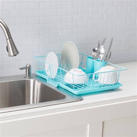 Home Basics 3 Piece Dish Drainer, Turquoise - Default Title | Sweet