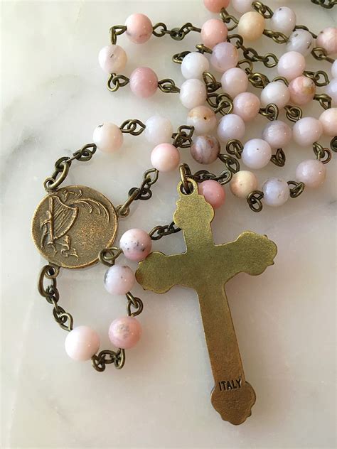 Handmade Pink Opal St. Cecilia Bronze Rosary Traditional - Etsy