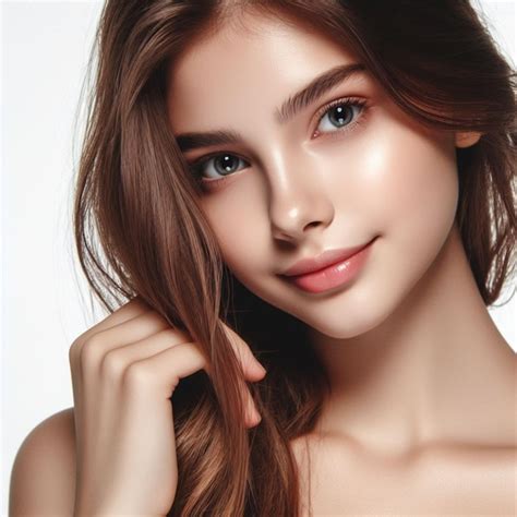premium photo girl beautiful clear skin beautiful face closeup