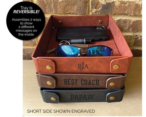 personalized leather valet tray  men custom engraved leather