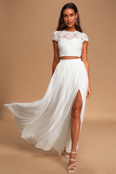 Lovely White Lace Dress - Two-Piece Dress - Lace Maxi Dress - Lulus