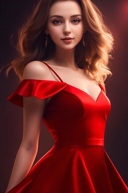 premium ai image  pretty lady   red dress