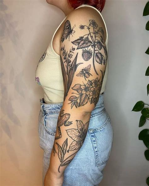floral sleeve tattoo botanical  sleeve tattoo upper arm